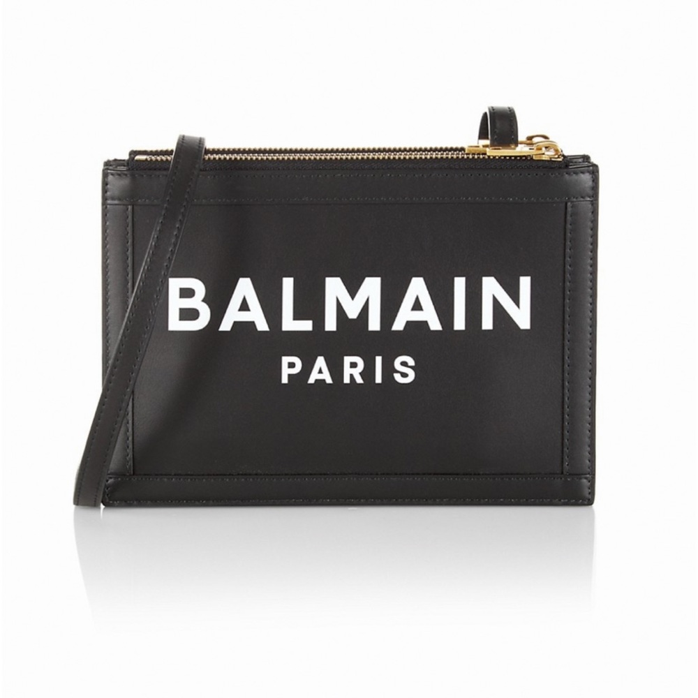 BALMAIN B-ARMY THREE COMPARTMENT BLACK LEATHER LOGO PRINT BAG CLUTCH CROSSBODY
